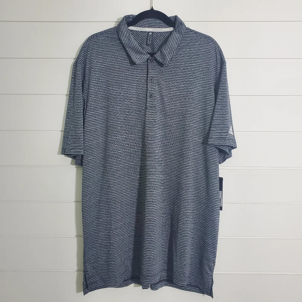 ADIDAS GOLF‎ Polo Shirt w/Pocket Gray-Black, UPF 30-50  Size 2XL
